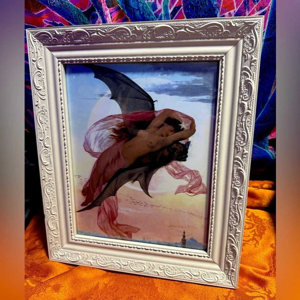 Moonlit Dreams Gabriel Ferrier Framed Art Witch Bat Moon Pagan Mythology Magic